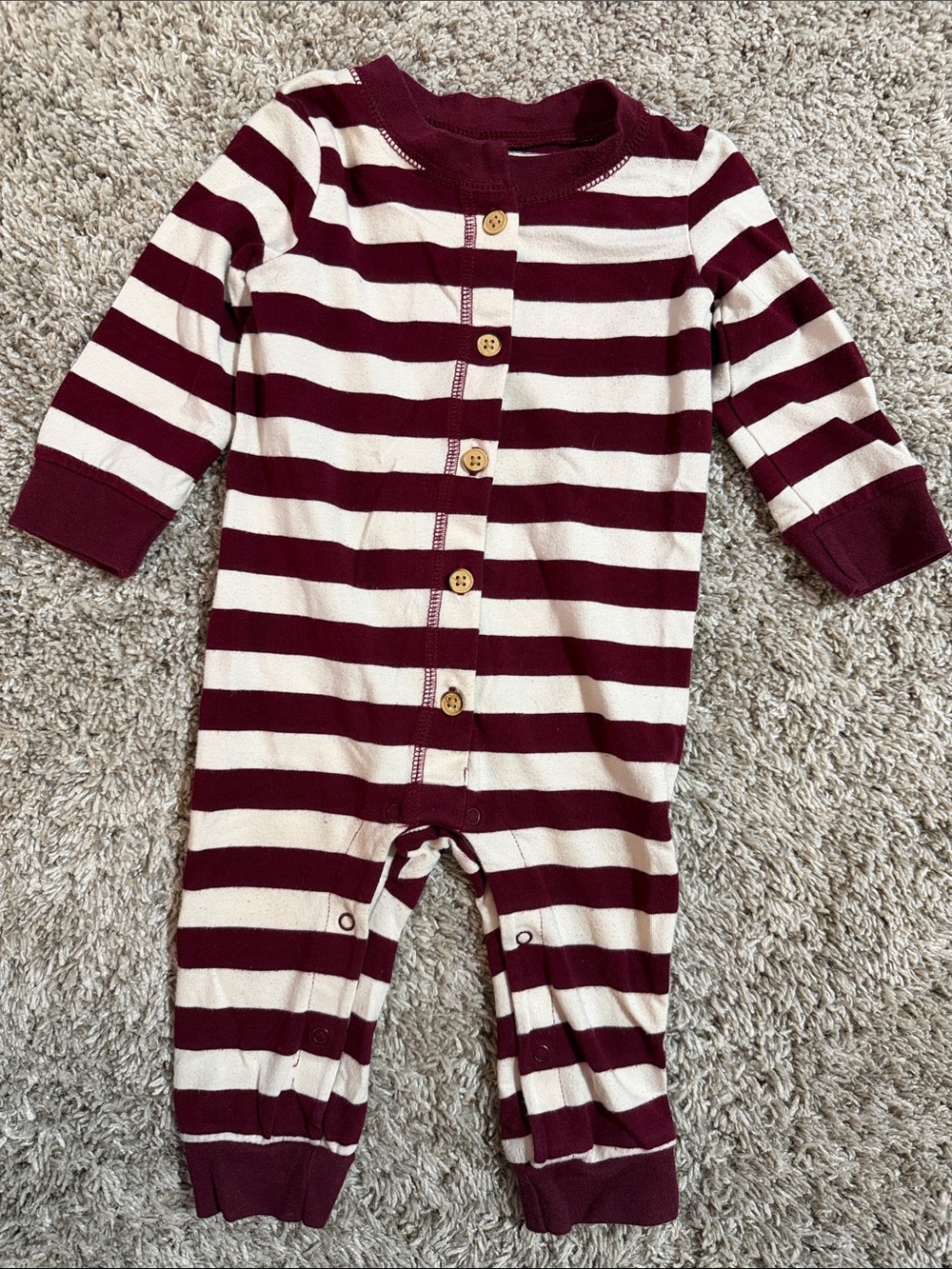 Cat & Jack Maroon and Cream Striped Baby One-Piece Size 6-9 Months